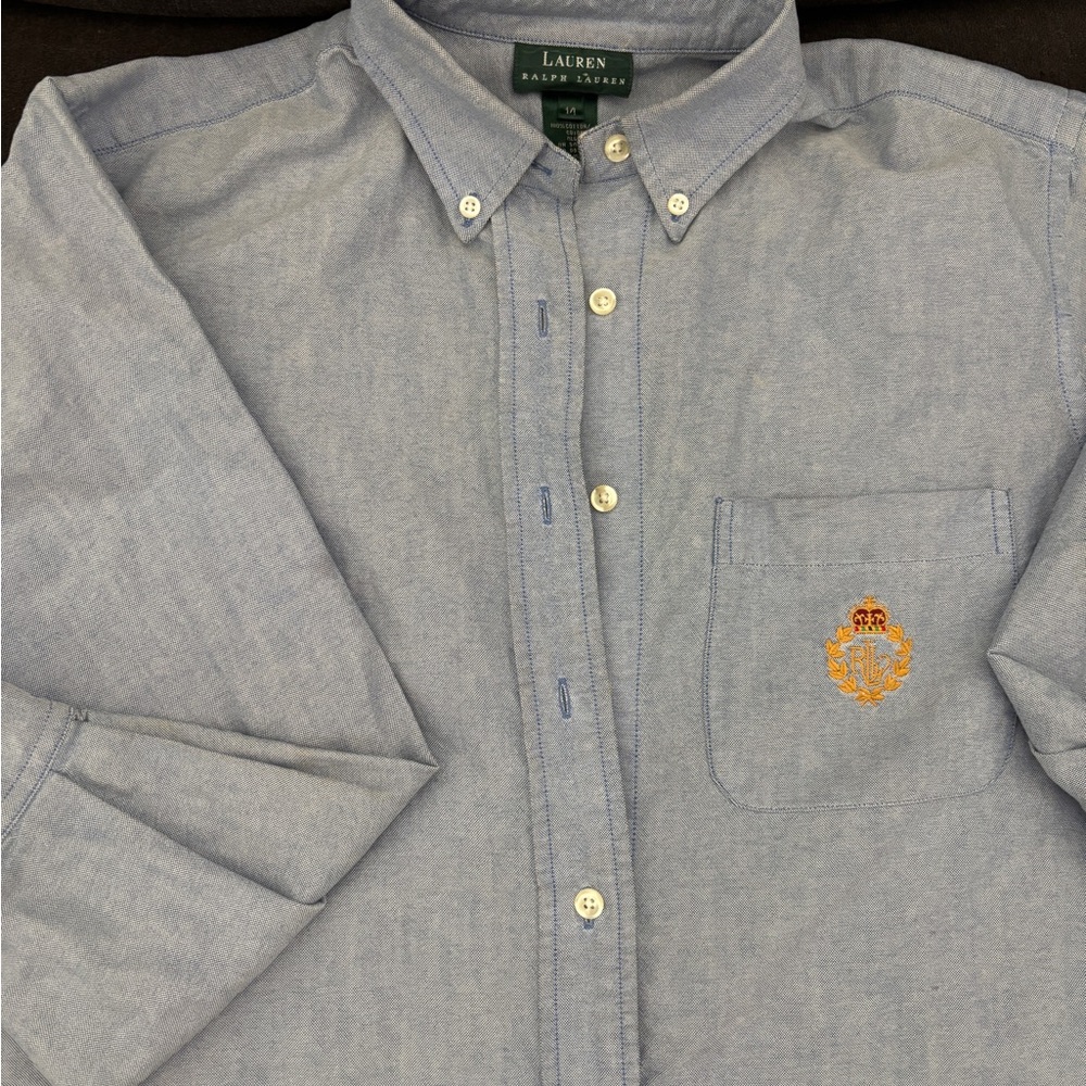 Ralph Lauren Light Blue Oxford Button-Down Shirt with Gold Crest